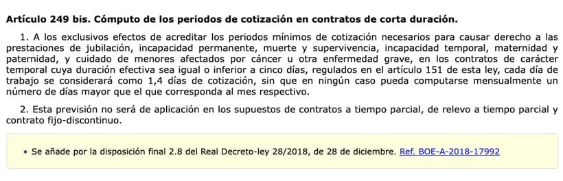 Article 249 bis of the General Social Security Law