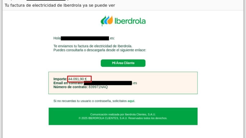 They warn of fake emails that impersonate Iberdrola to try to steal your banking details
