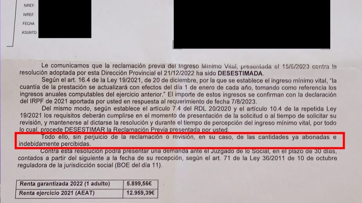 Social Security asks a woman to return 5,784.91 euros of Minimum Vital Income and justice forces it to be annulled, since it was an error by the INSS