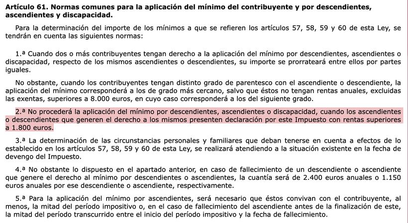 Article 61 of the LIRPF | BOE 