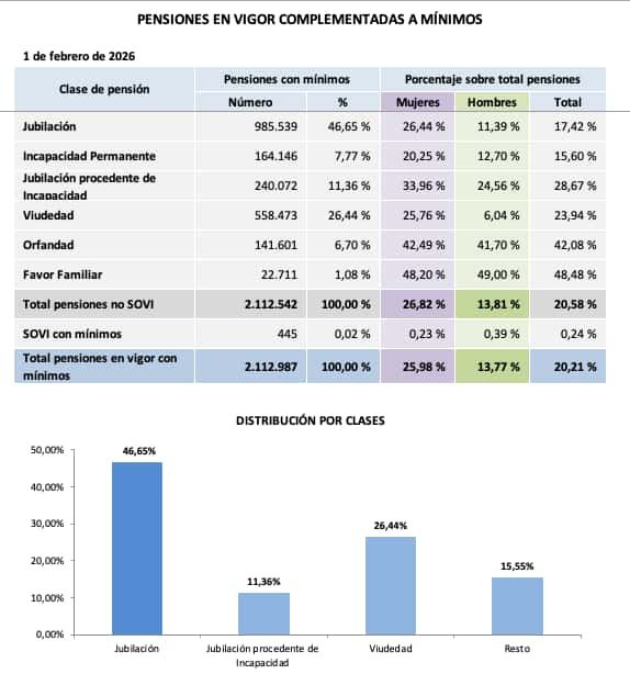 Pensions supplemented with the minimum supplement