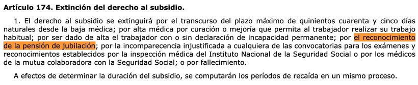 Capture of article 174 of the General Law of Social Security