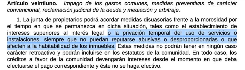 Screenshot of Art.21.1 of the Horizontal Property Law - BOE