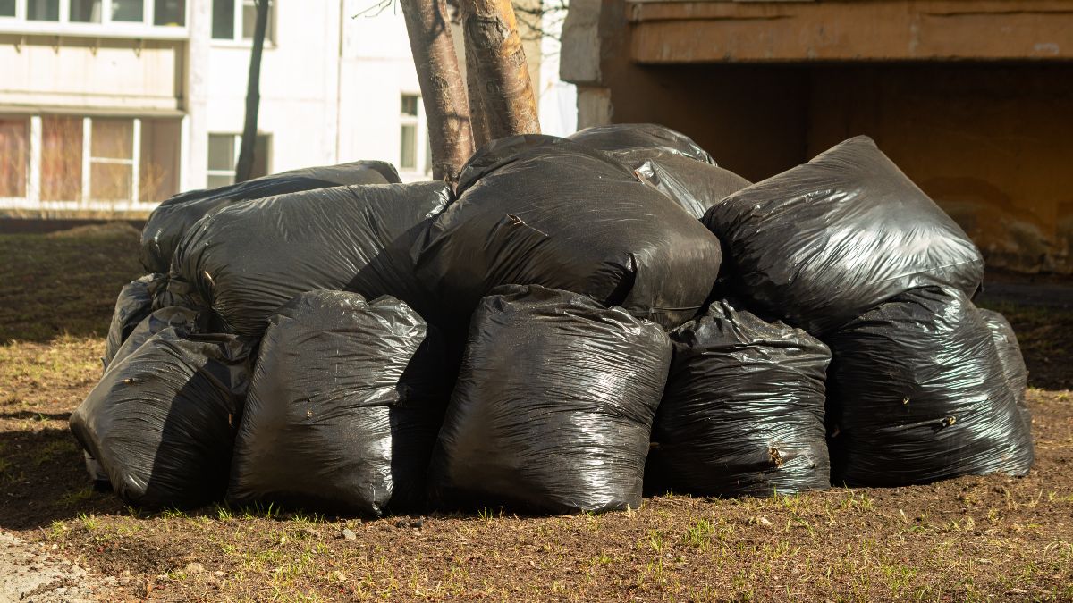 A man accumulates piles of garbage bags in the garden of his house and Justice forces him to pay a fine and all the cleaning costs