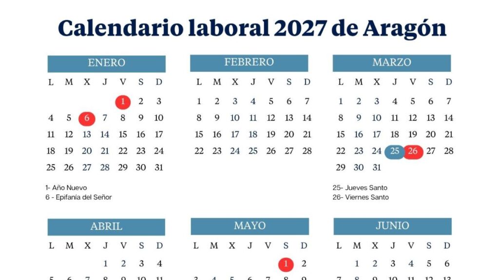 Aragon work calendar 2027: long weekends and holidays