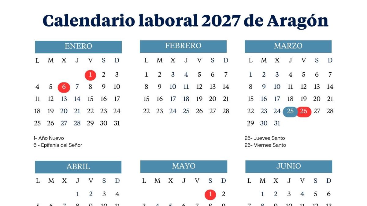 Aragon work calendar 2027: long weekends and holidays