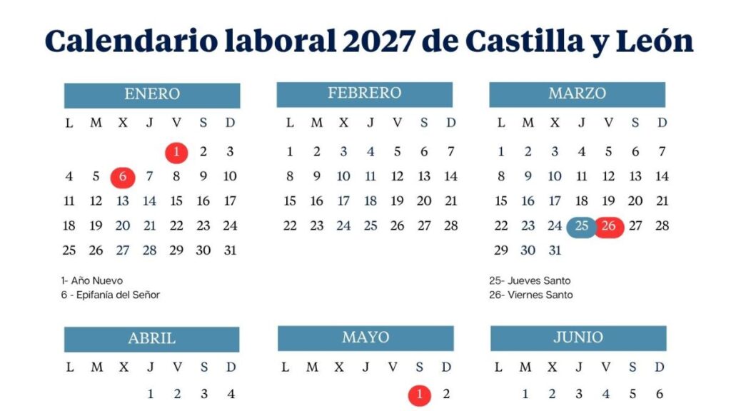 Castilla y León work calendar 2027: long weekends and holidays