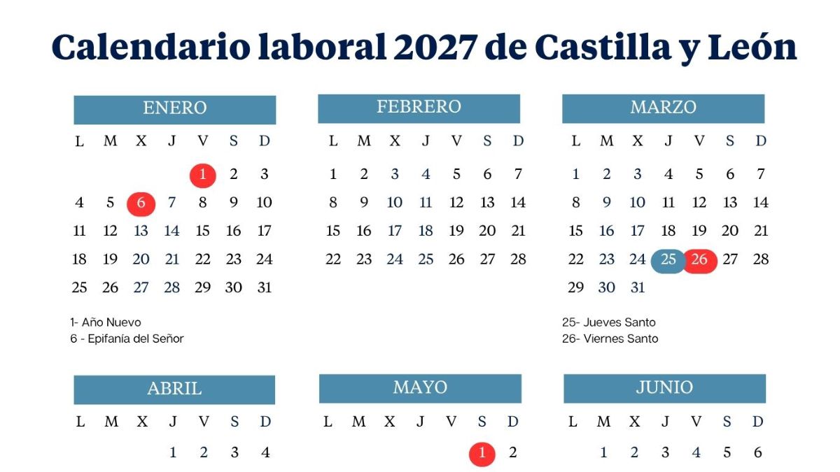 Castilla y León work calendar 2027: long weekends and holidays