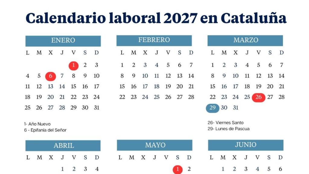 Catalonia work calendar 2027: long weekends and holidays