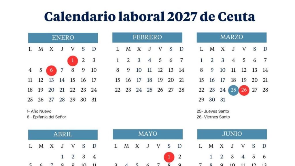 Ceuta work calendar 2027: all long weekends and holidays