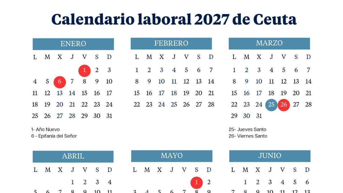 Ceuta work calendar 2027: all long weekends and holidays