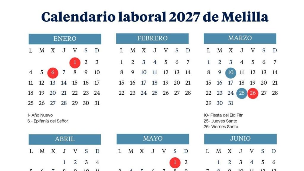 Melilla work calendar 2027: all long weekends and holidays