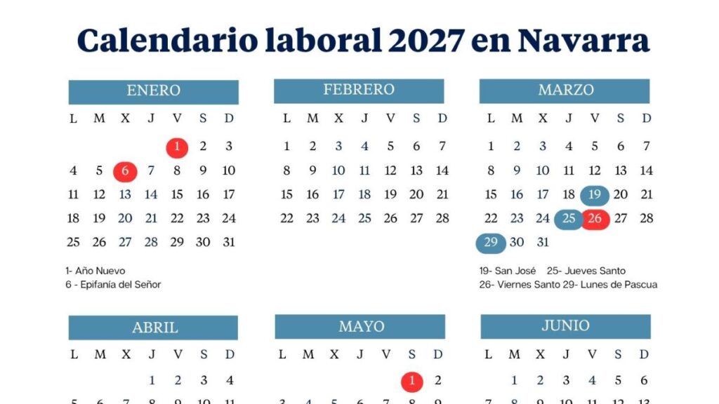 Navarra work calendar 2027: long weekends and holidays