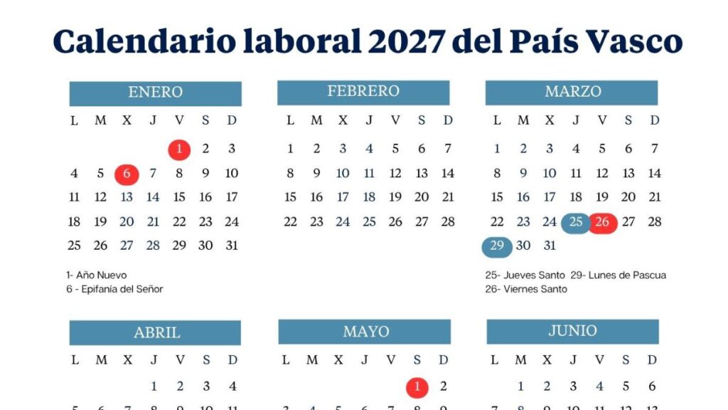 Work calendar of the Basque Country 2027: long weekends and holidays
