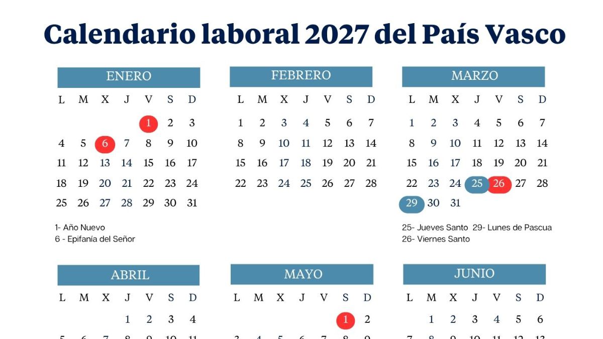 Work calendar of the Basque Country 2027: long weekends and holidays