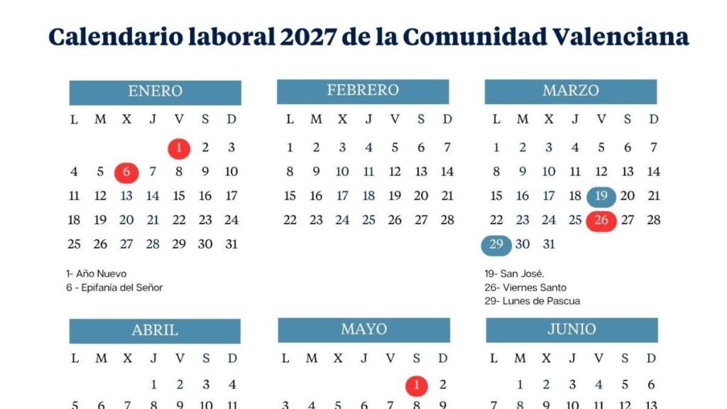 Work calendar of the Valencian Community for 2027: long weekends and holidays